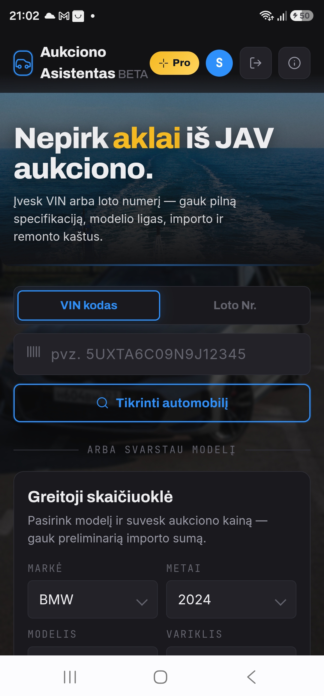 Aukciono Asistentas ekranas